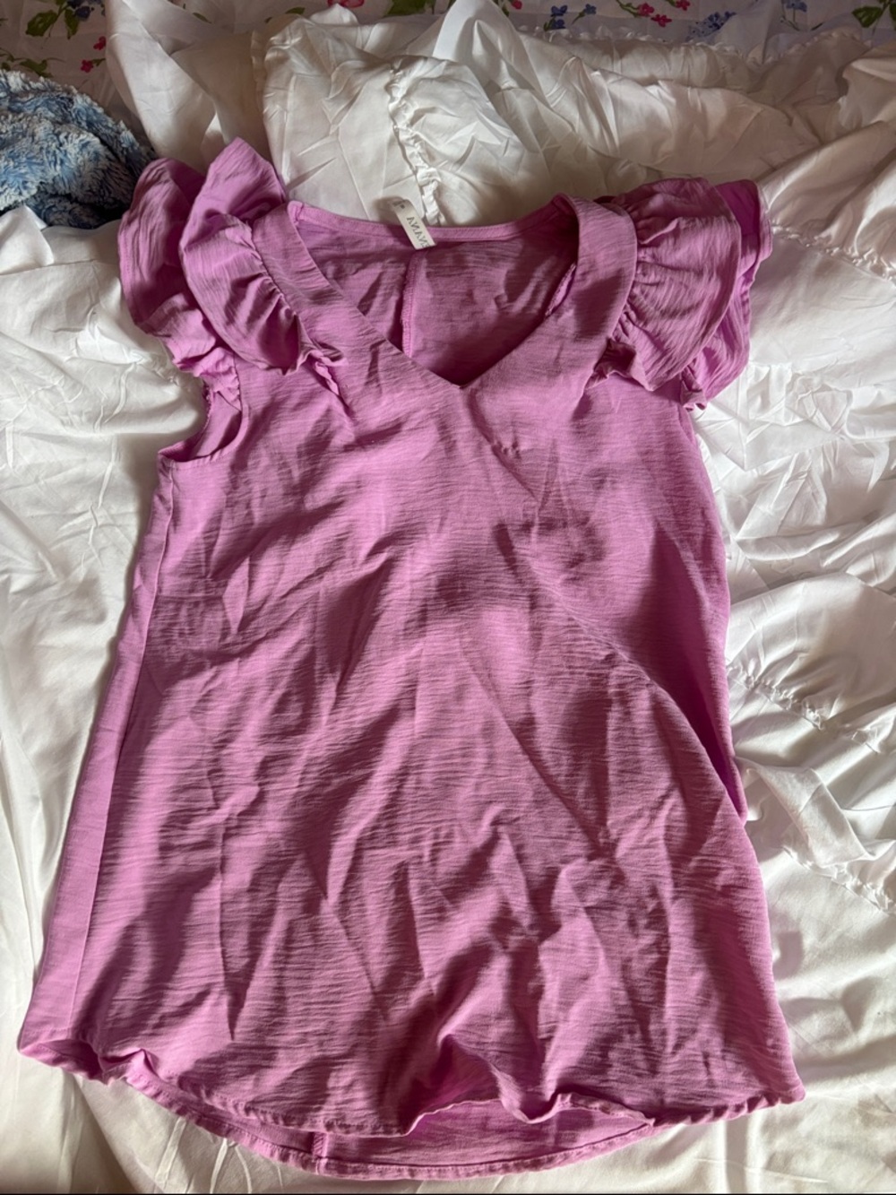 Zenana Outfitters Pink Ruffle Sleeve V-Neck Top